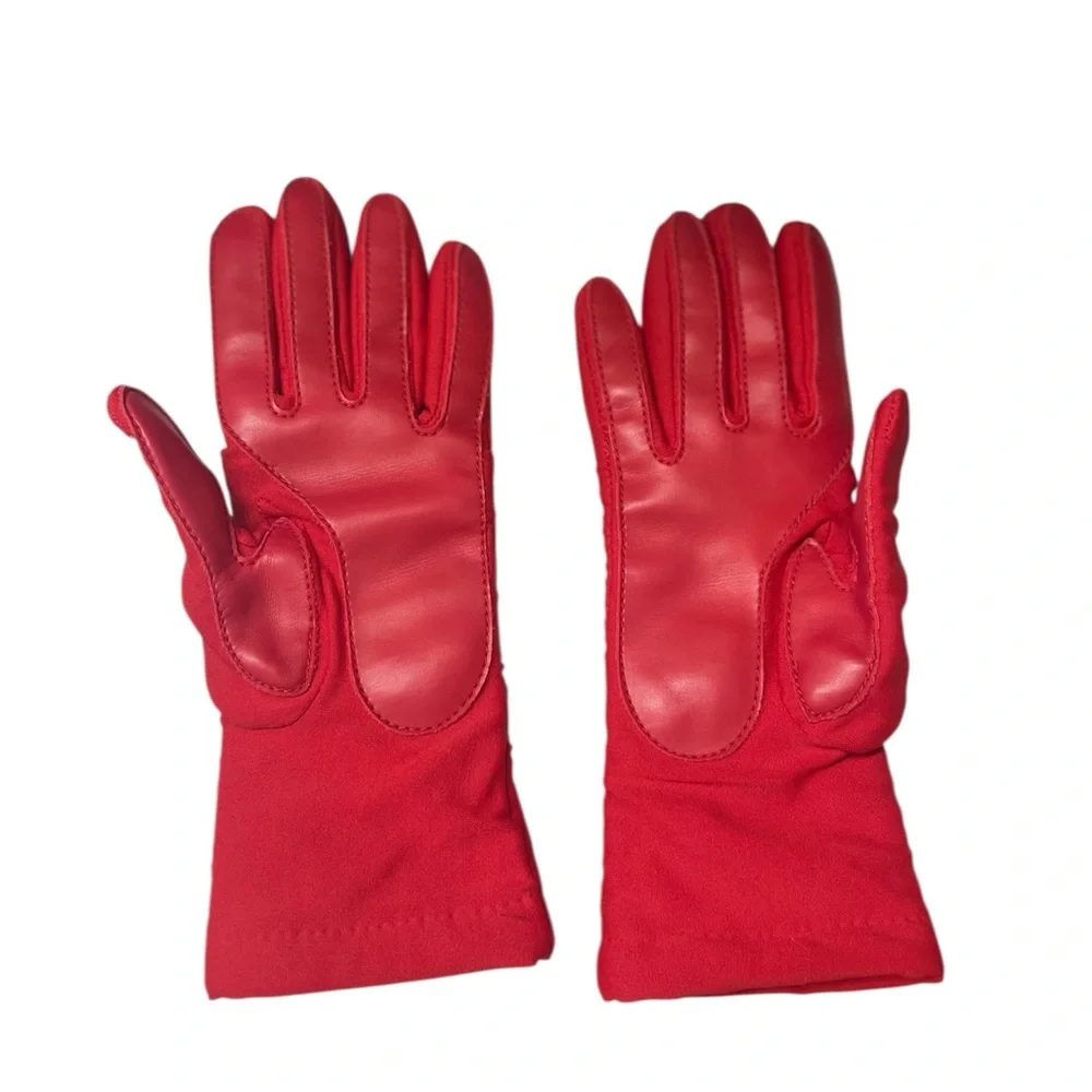 Vintage Red Aris Energy Gloves Nylon Leather Trim 80s 90s Retro Winter One Size